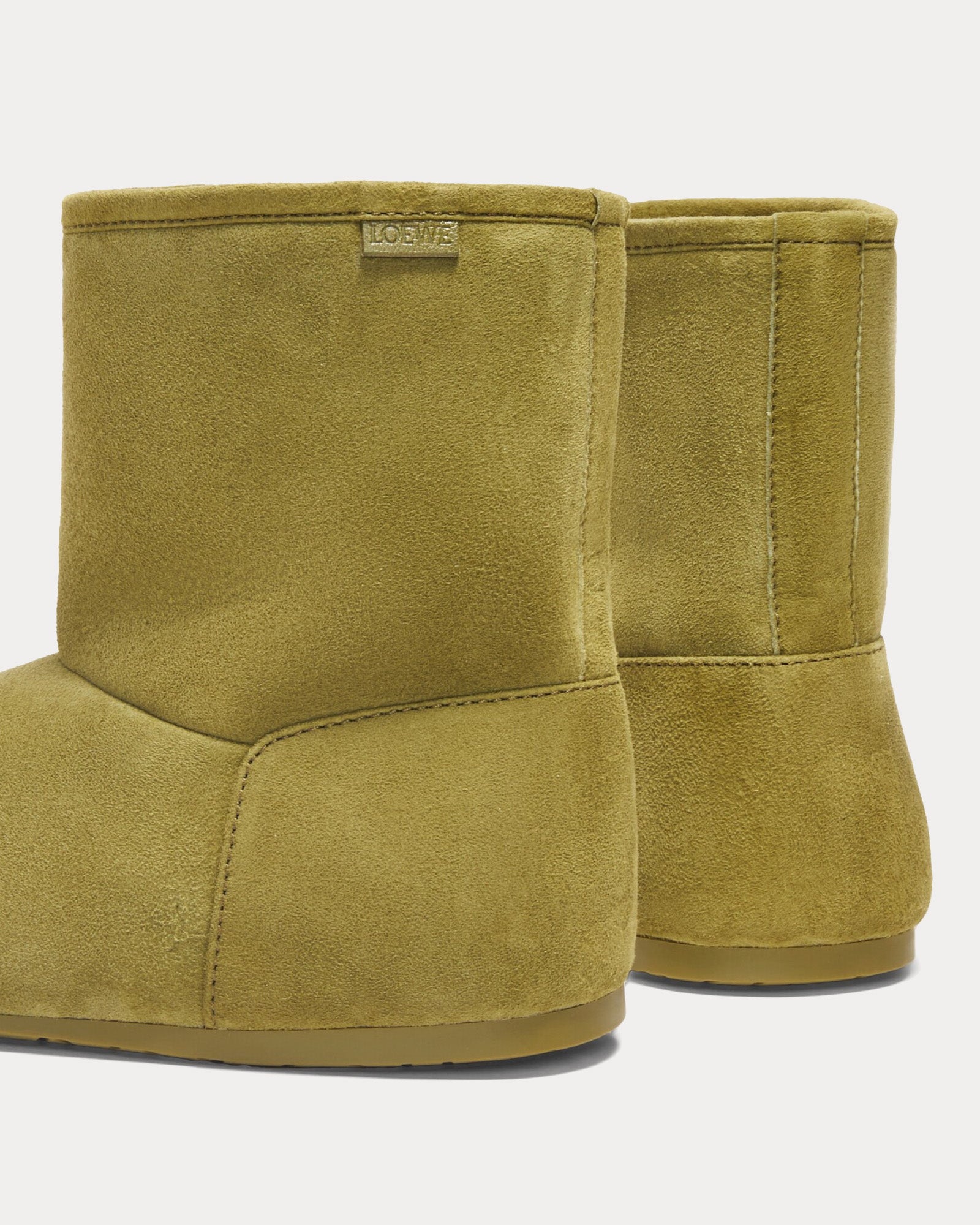 Loewe Lago Suede & Shearling Olive Green Boots - 3