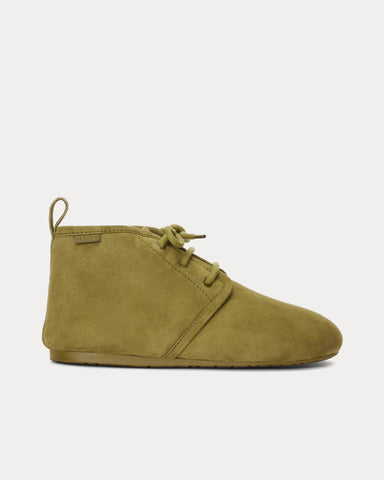 Loewe Lago Suede & Shearling Olive Green Booties