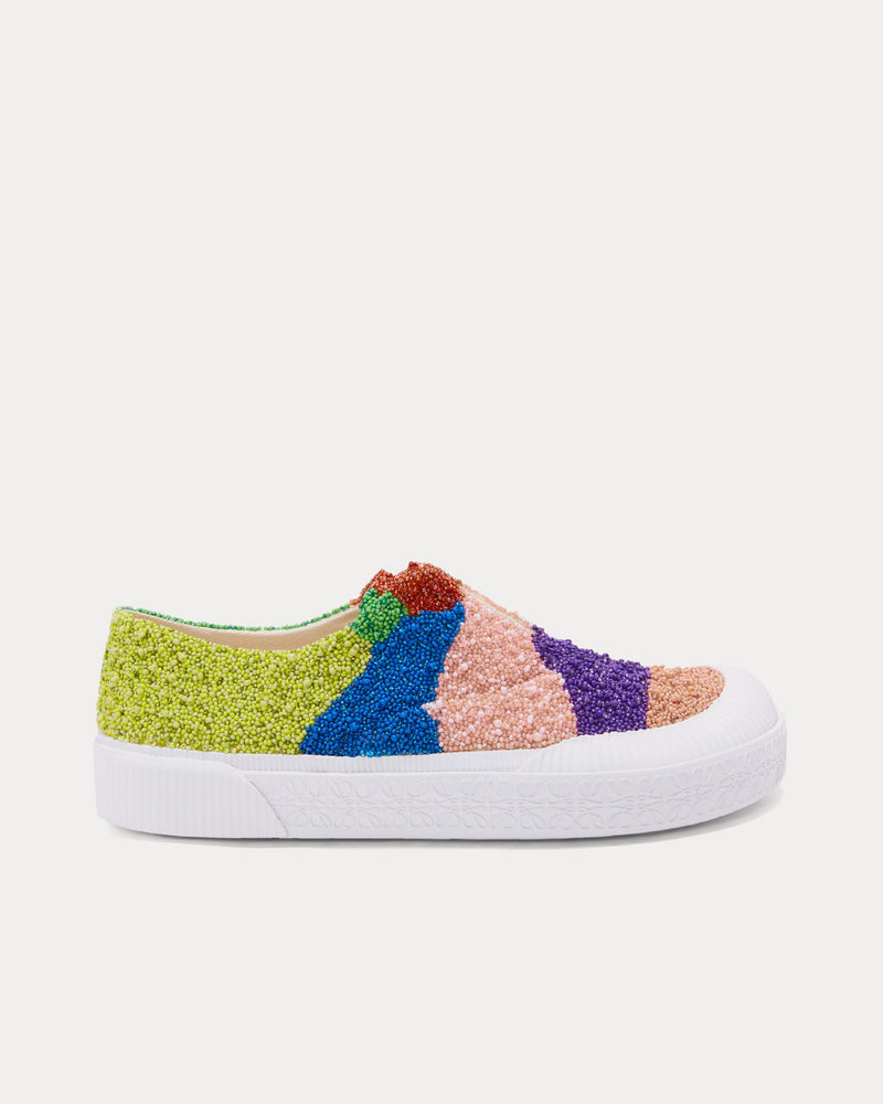 Loewe Terra Vulca Allover Beaded Canvas Multi Slip On Sneakers - 1