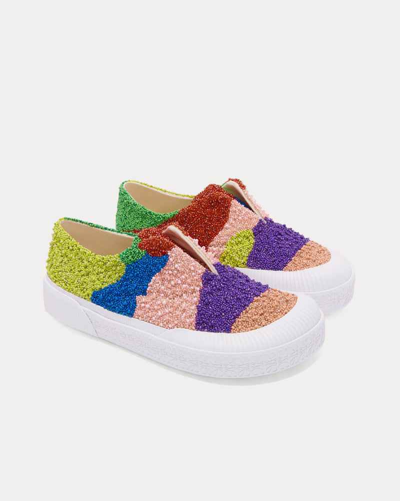 Loewe Terra Vulca Allover Beaded Canvas Multi Slip On Sneakers - 2