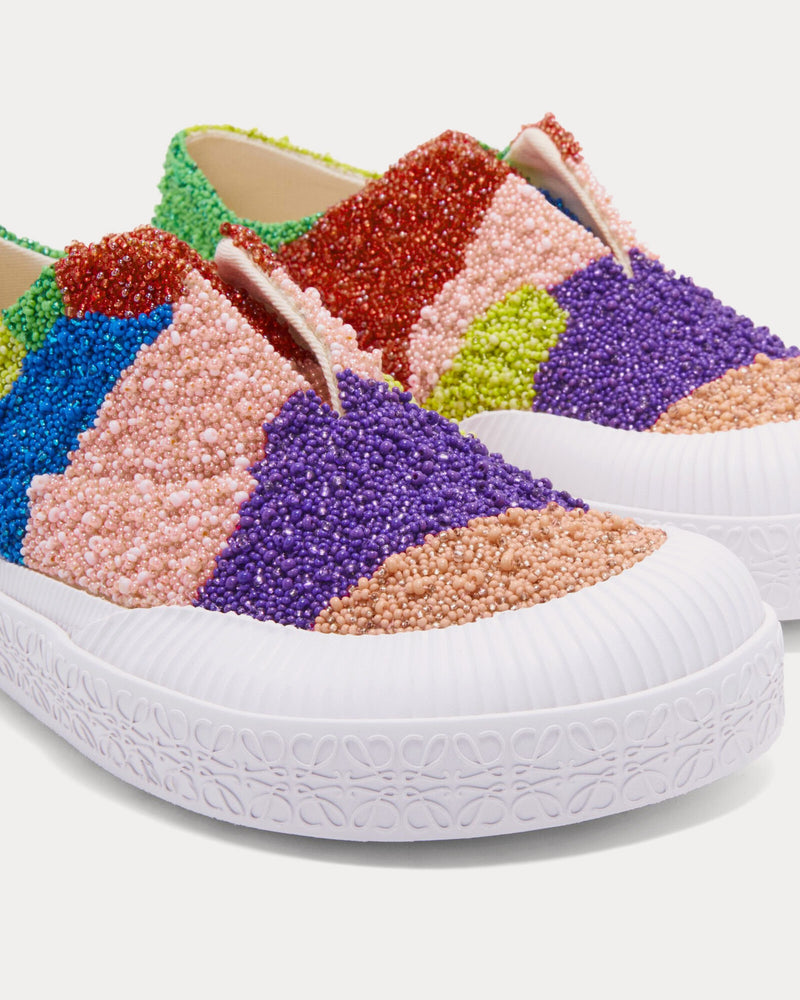 Loewe Terra Vulca Allover Beaded Canvas Multi Slip On Sneakers - 3