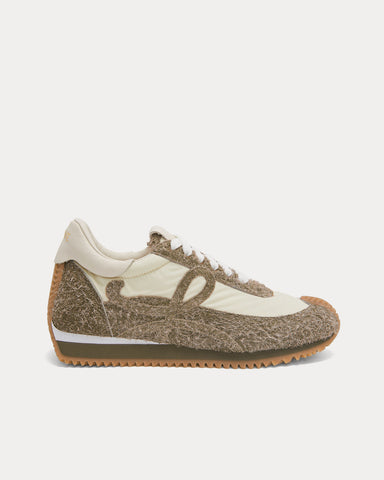 Loewe Flow Runner Nylon & Brushed Suede Khaki Green / Soft White Low Top Sneakers