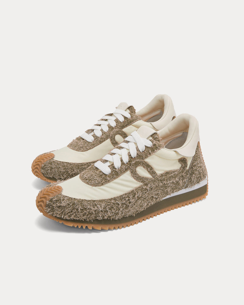 Loewe Flow Runner Nylon & Brushed Suede Khaki Green / Soft White Low Top Sneakers - 2