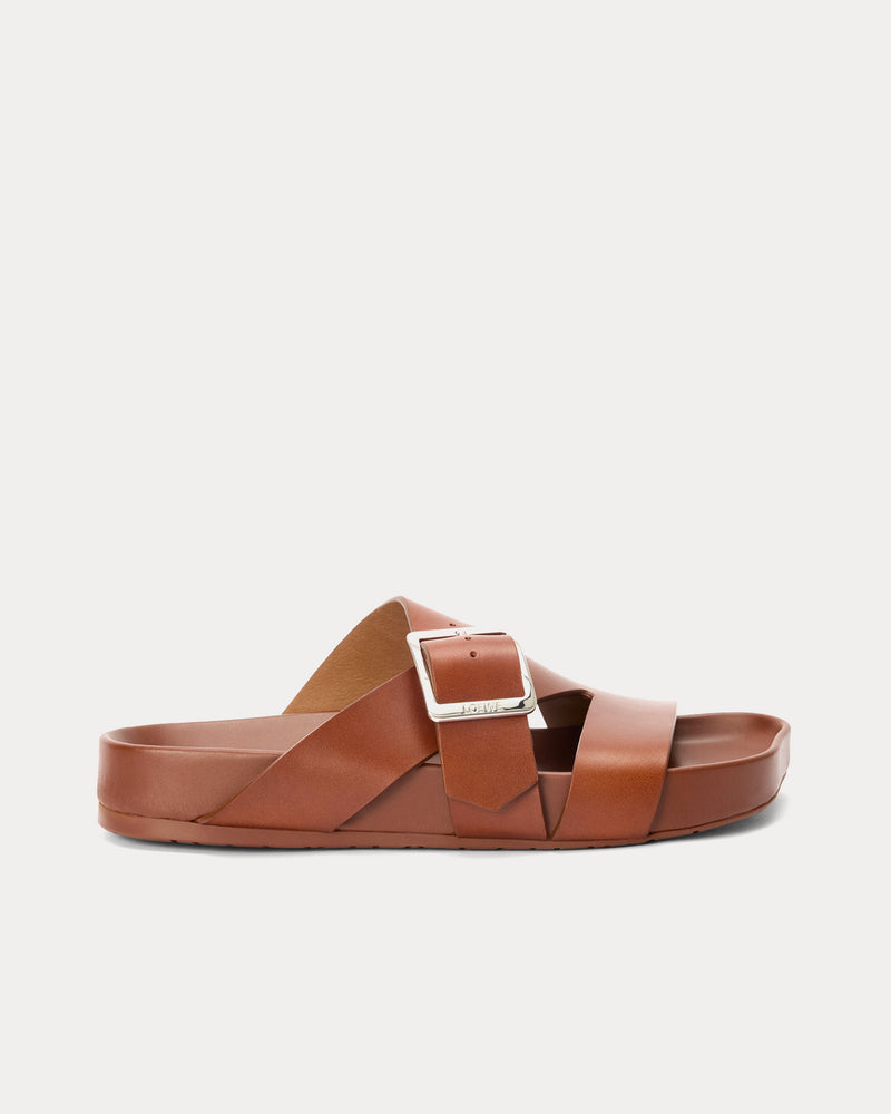 Loewe x Paula's Ibiza Ease Buckle Vegetable-Tanned Calfskin Rust Slides - 1