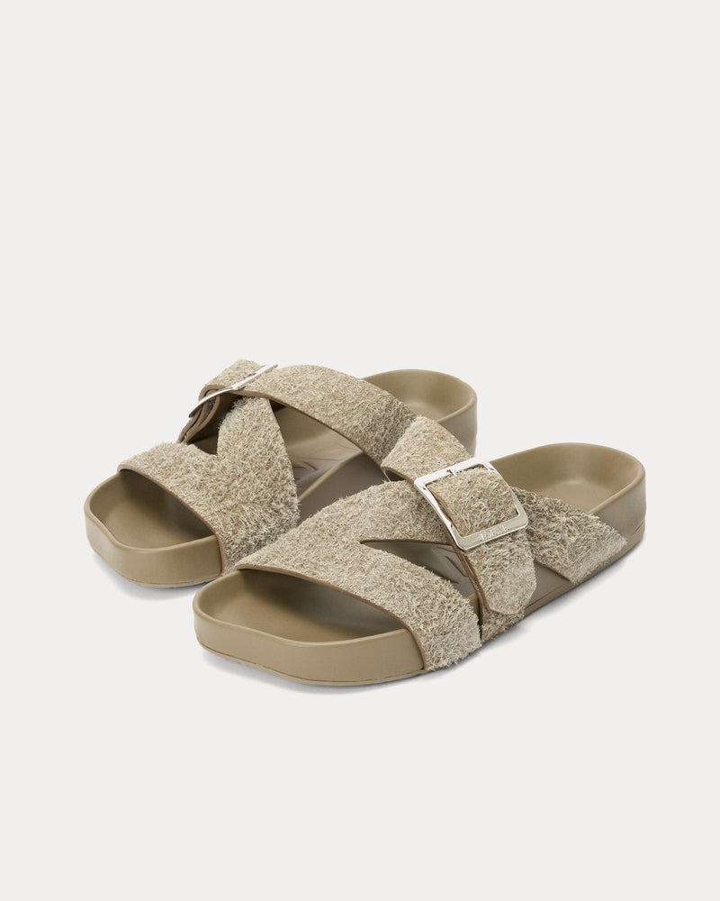 Loewe x Paula's Ibiza Ease Buckle Brushed Suede Khaki Green Slides - 2