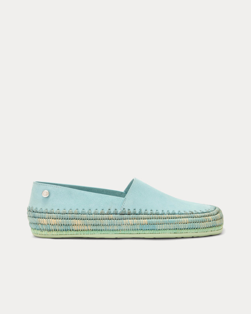 Loewe x Paula's Ibiza Rio Suede & Raffia Light Blue Slippers - 1