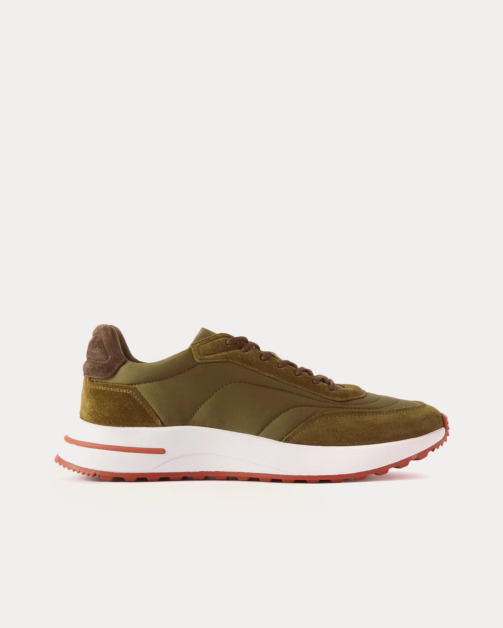Loro Piana Olive Green Knit Fabric and Leather Low Top Sneakers