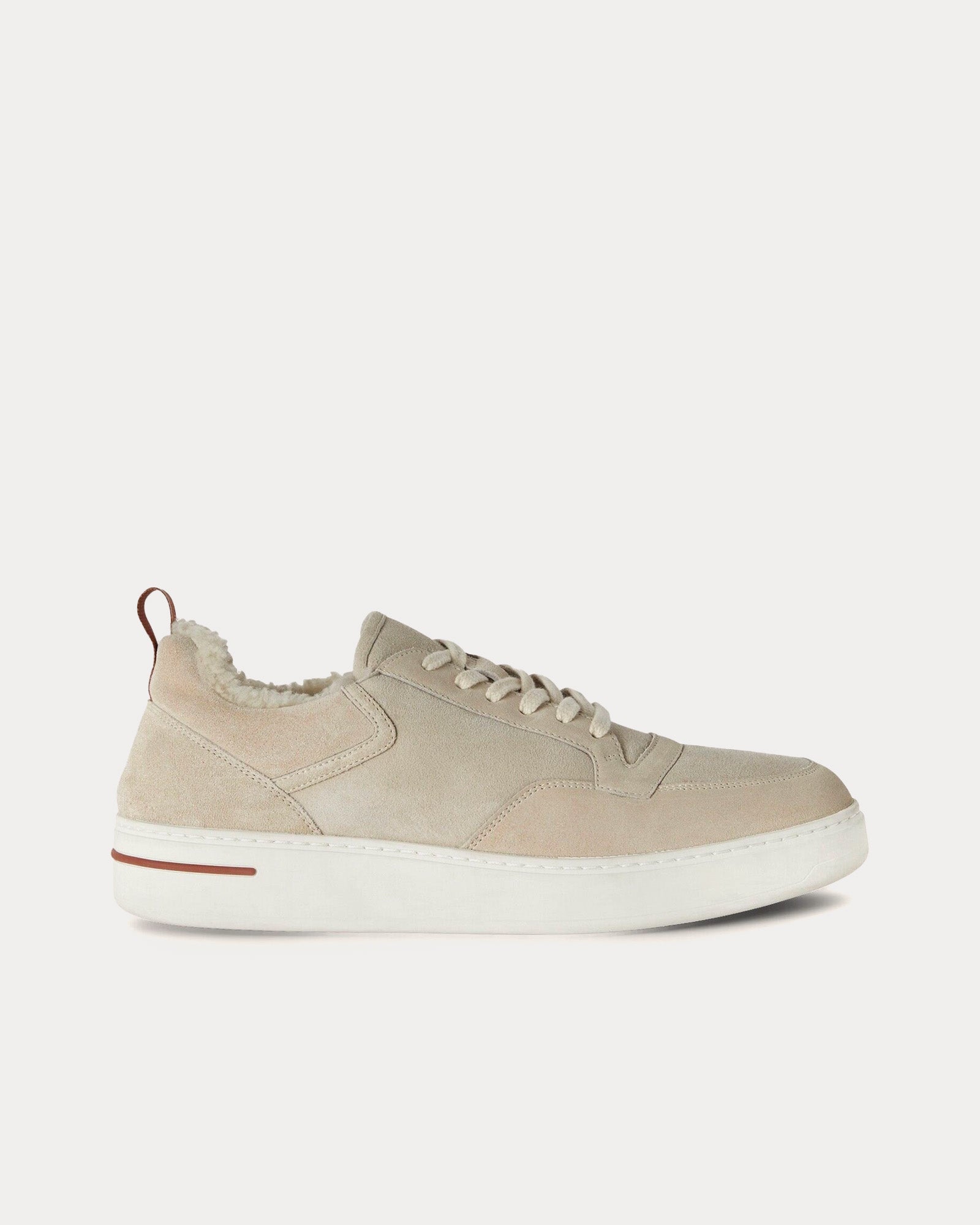 Loro Piana Newport Suede Calf Split Milky White Low Top Sneakers - 1