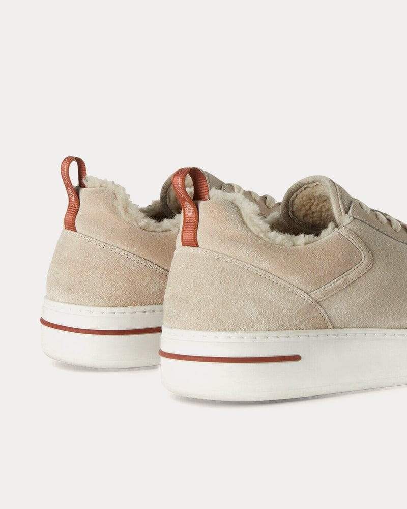 Loro Piana Newport Suede Calf Split Milky White Low Top Sneakers - 2