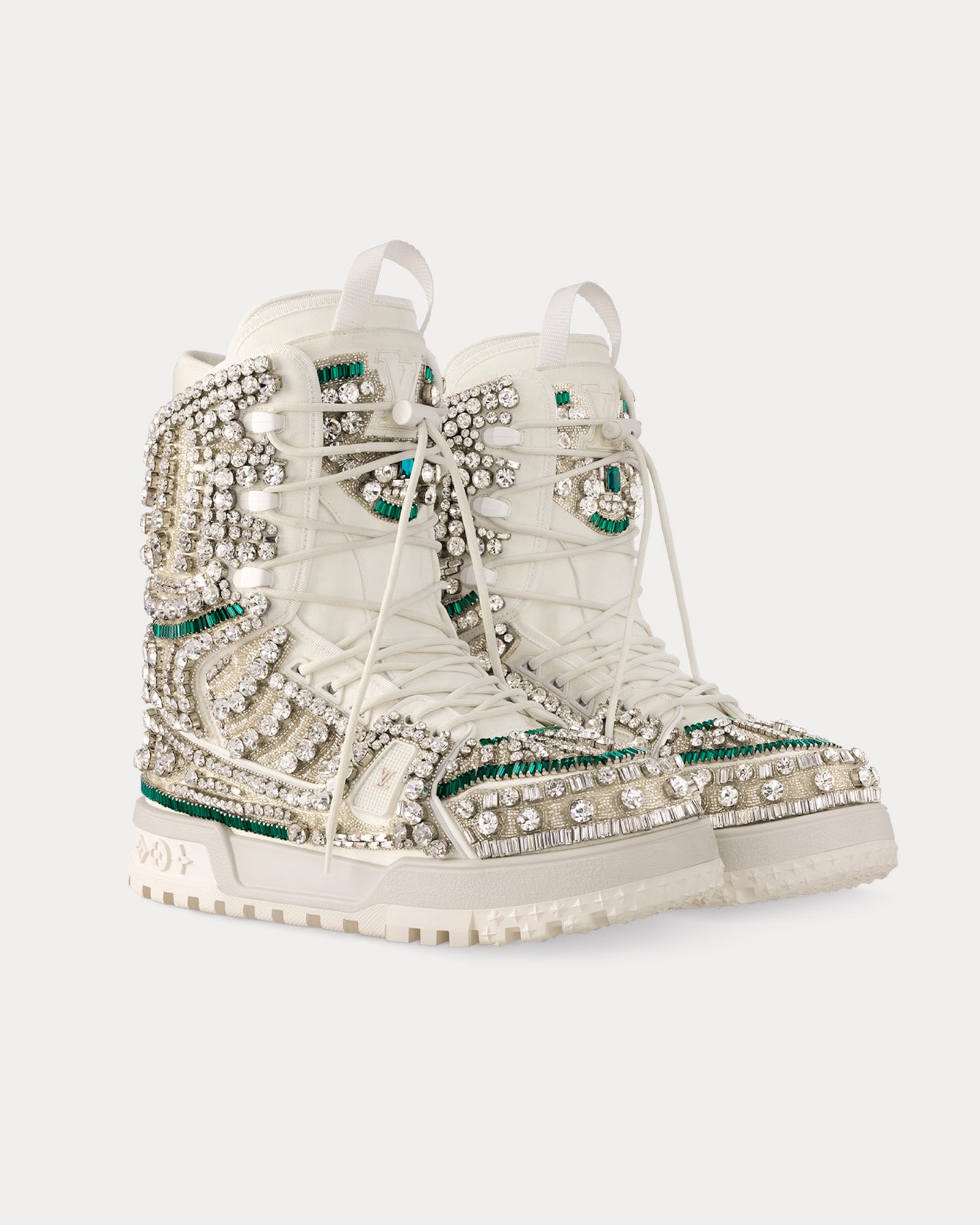 Louis Vuitton LV Trainer with Crystals & Pearls White / Green Ski Boots - 2