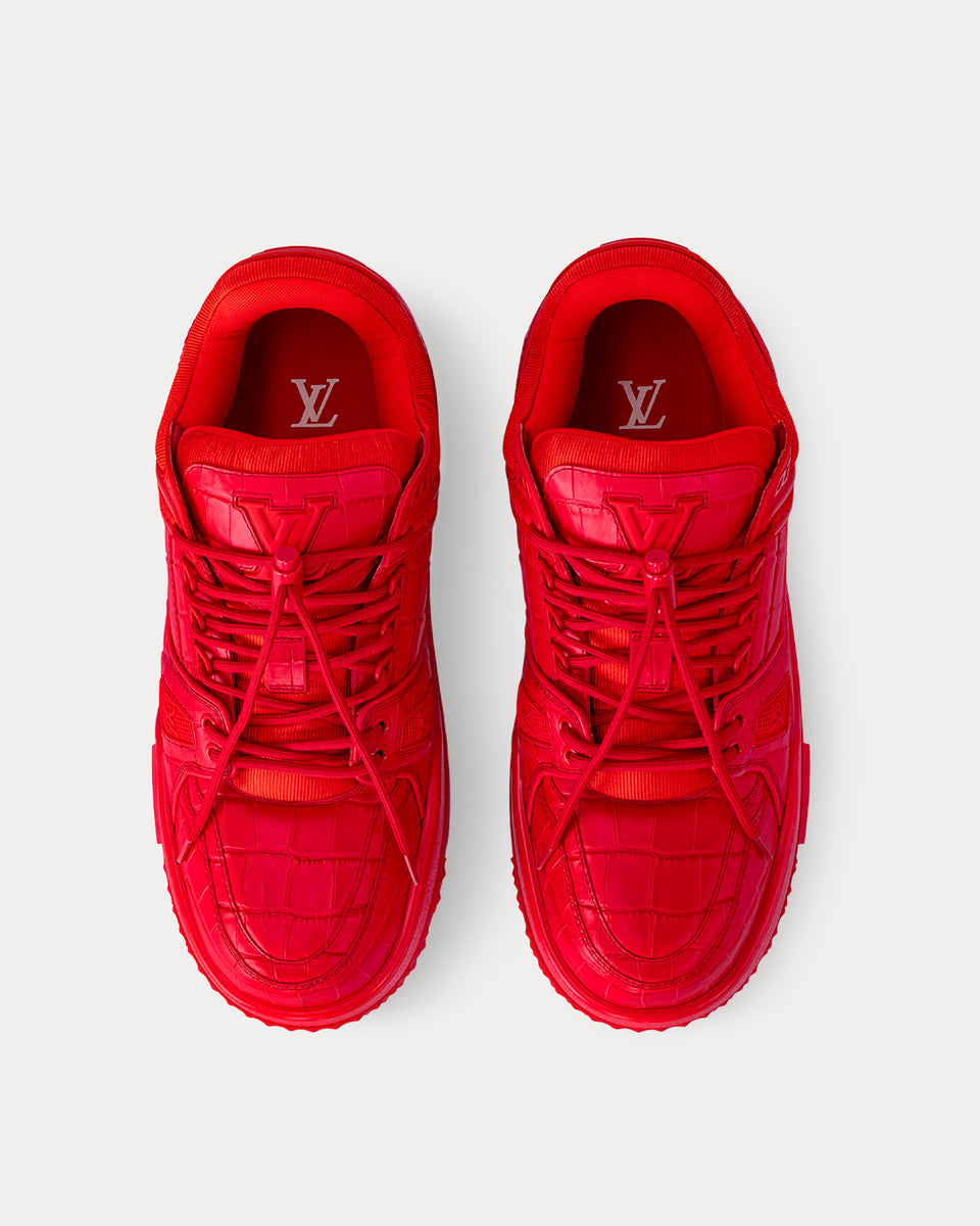 Louis Vuitton LV Trainer Maxi Alligator-Printed Calf Leather Red Low ...