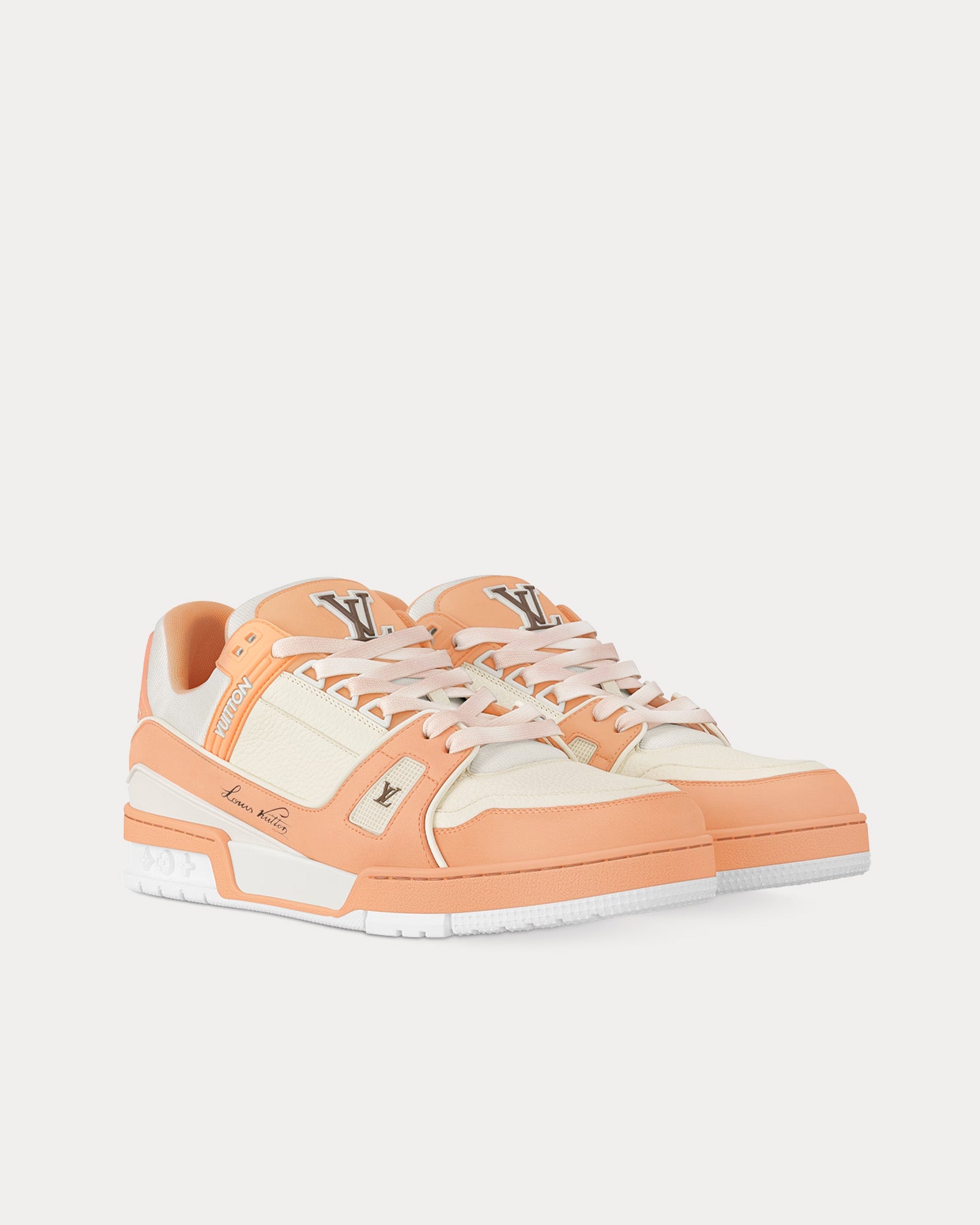 Louis Vuitton LV Trainers Nubuck & Grained Calf Leather Orange Low Top Sneakers - 2