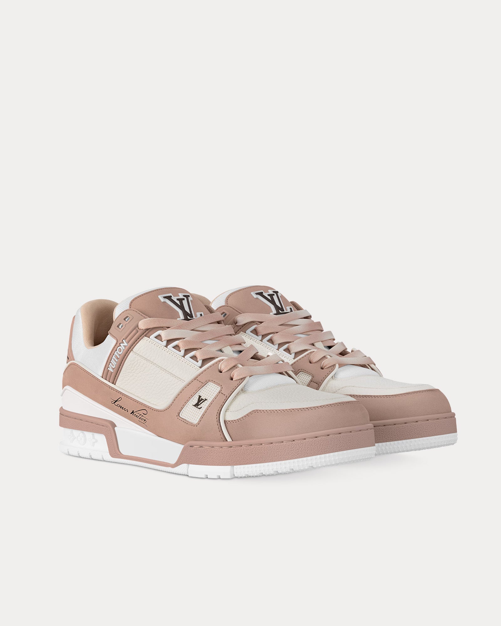 Louis Vuitton LV Trainers Nubuck & Grained Calf Leather Rose Low Top Sneakers - 2