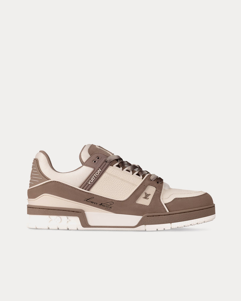 Louis Vuitton LV Trainers Nubuck & Grained Calf Leather Taupe Brown Low Top Sneakers - 1