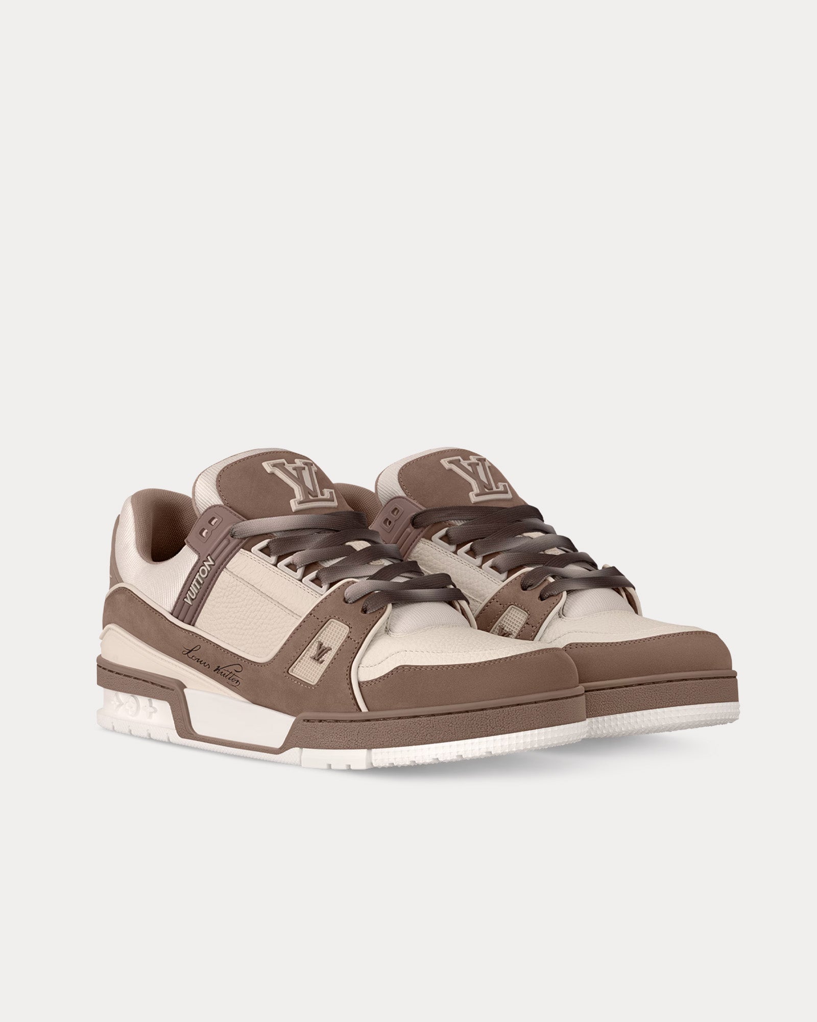 Louis Vuitton LV Trainers Nubuck & Grained Calf Leather Taupe Brown Low Top Sneakers - 2