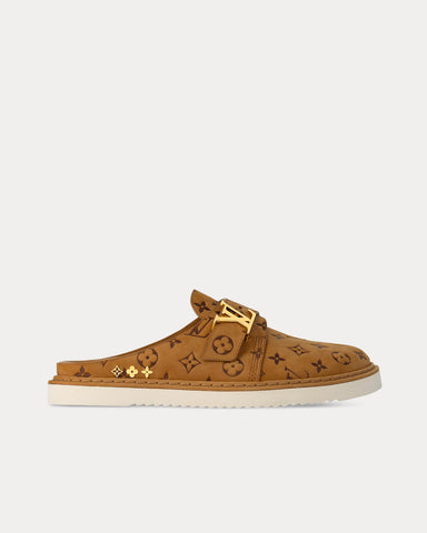 Louis Vuitton LV Easy Monogram-Embossed Leather Beige Mules