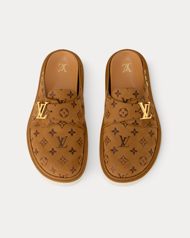 Louis Vuitton LV Easy Monogram-Embossed Leather Beige Mules - 2