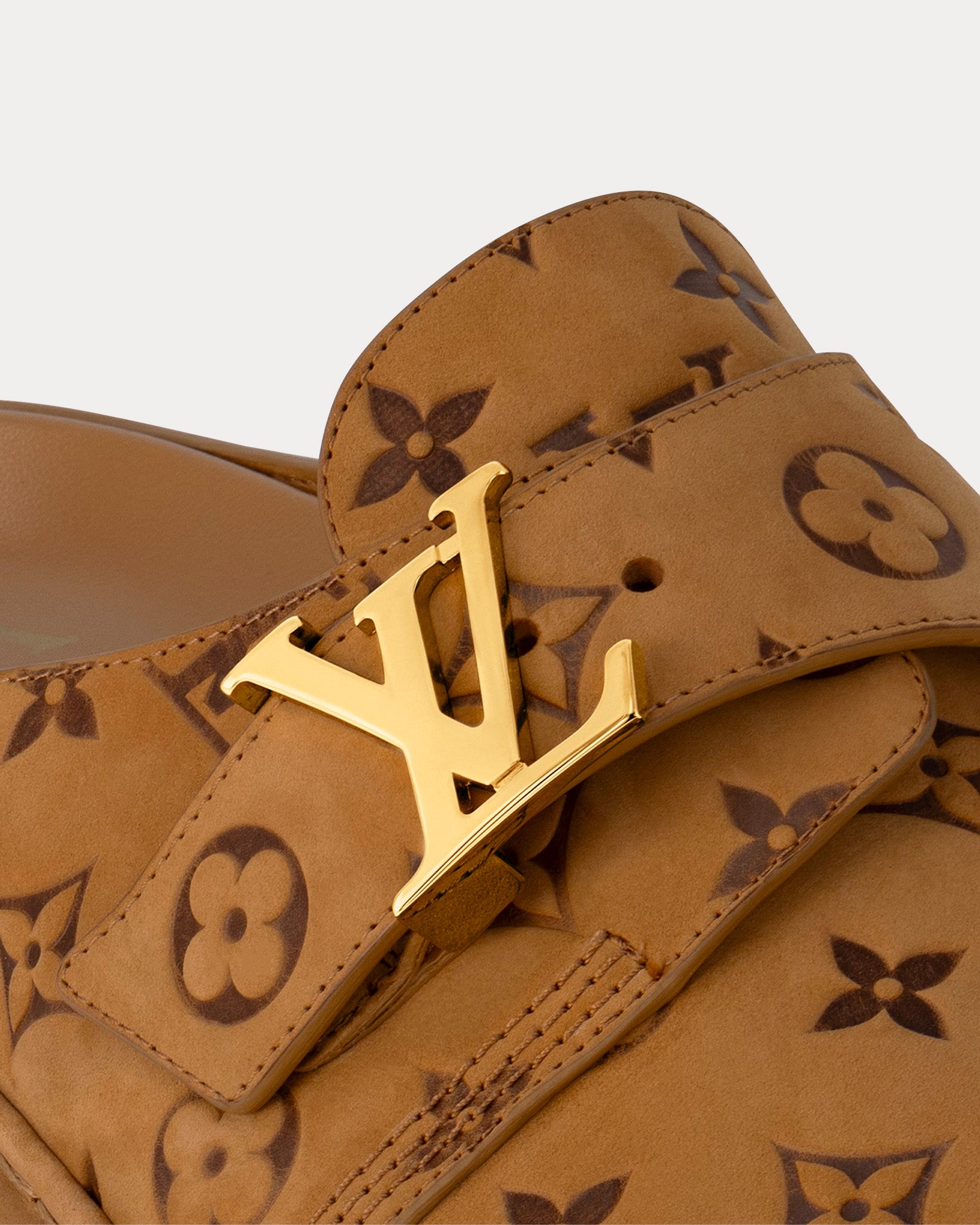 Louis Vuitton LV Easy Monogram-Embossed Leather Beige Mules - 3