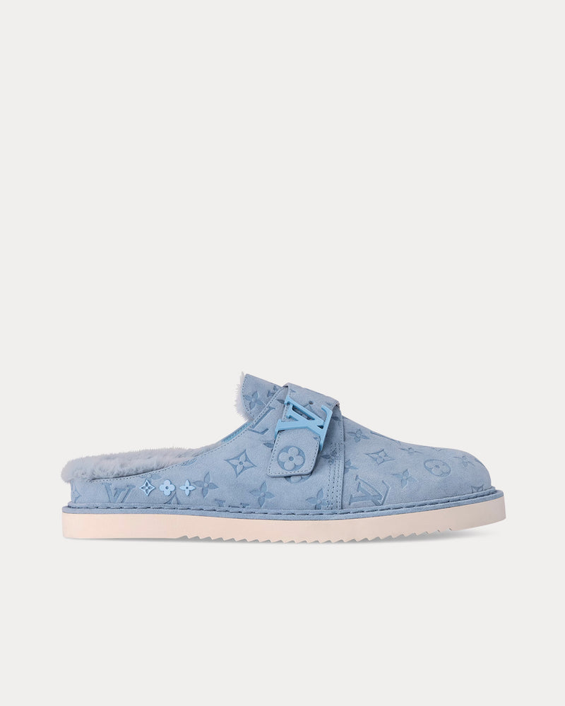 Louis Vuitton LV Easy Monogram-Embossed Suede Blue Mules - 1