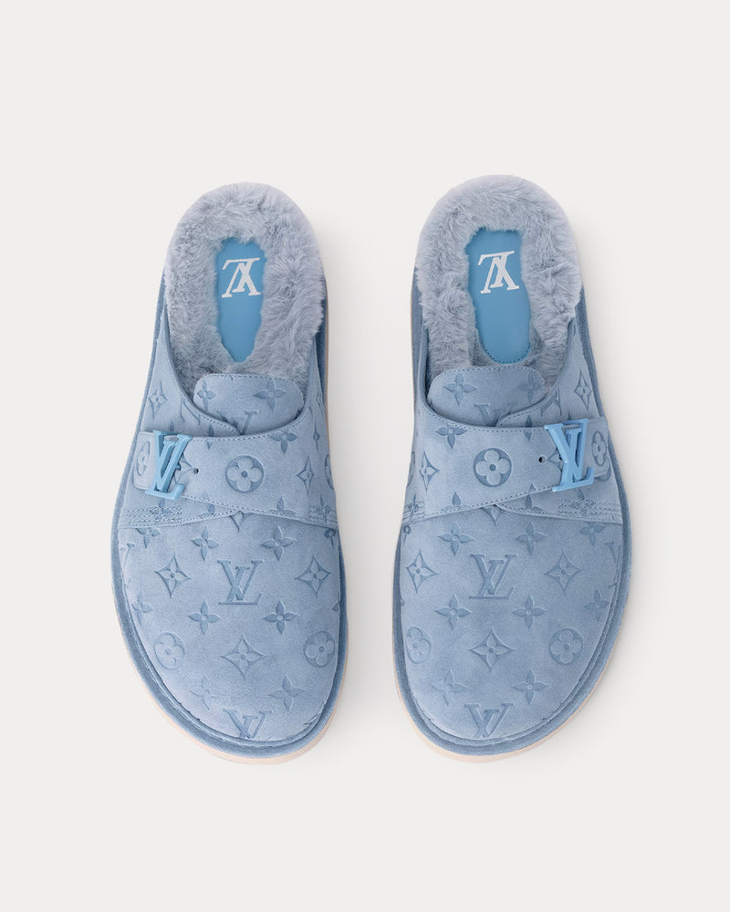 Louis Vuitton LV Easy Monogram-Embossed Suede Blue Mules - 2