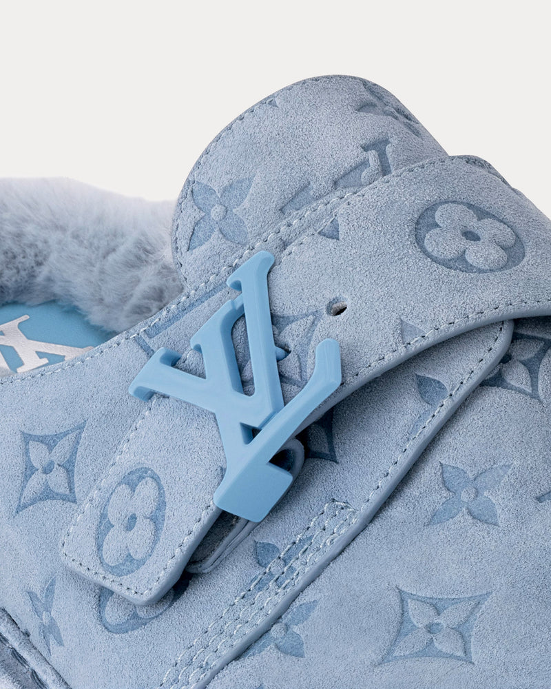 Louis Vuitton LV Easy Monogram-Embossed Suede Blue Mules - 3