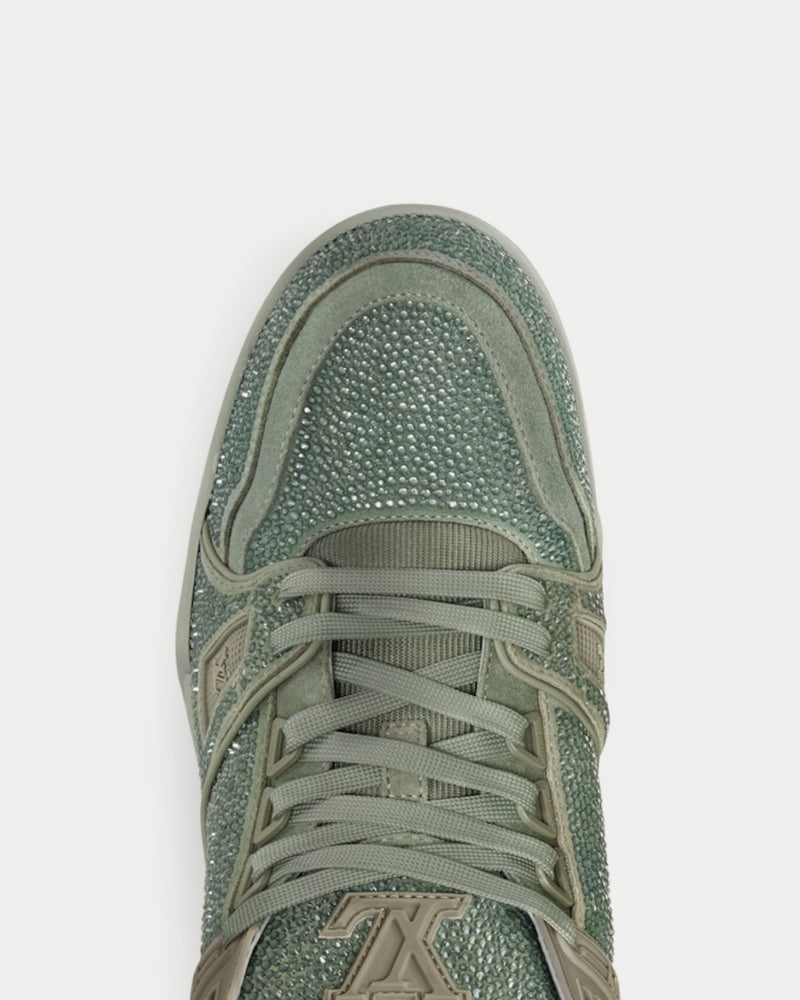 Louis Vuitton LV Trainers with Swarovski Crystals Khaki Green Low Top Sneakers - 5