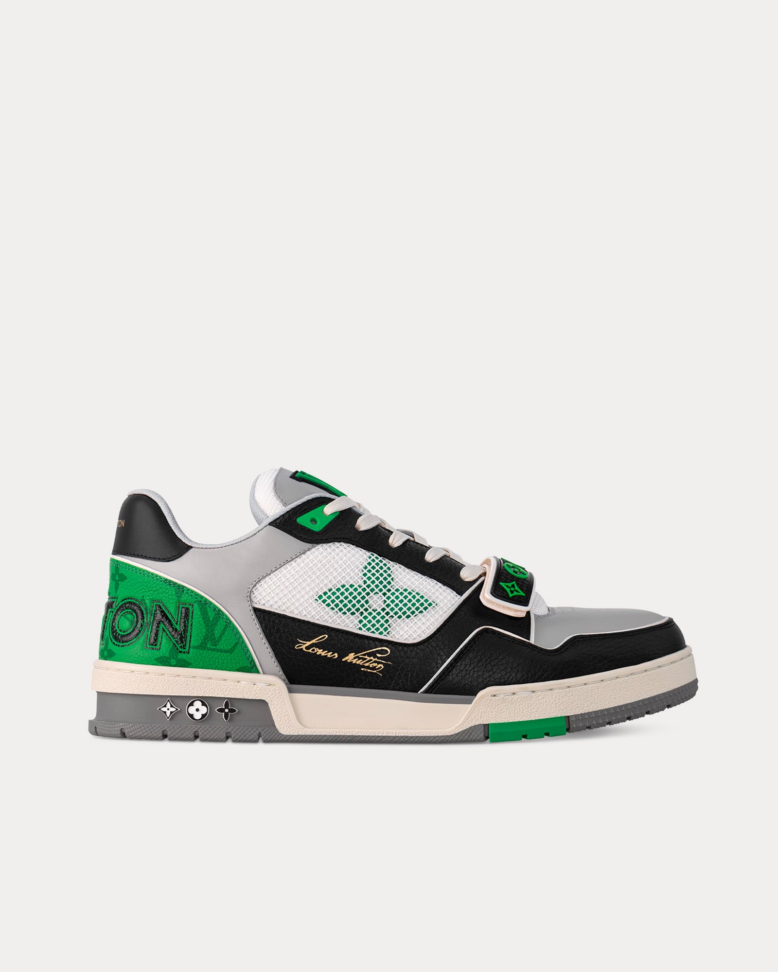 Louis Vuitton LV Trainer Grained Calf leather with Monogram Canvas Black / Green / Grey / White Low Top Sneakers - 1