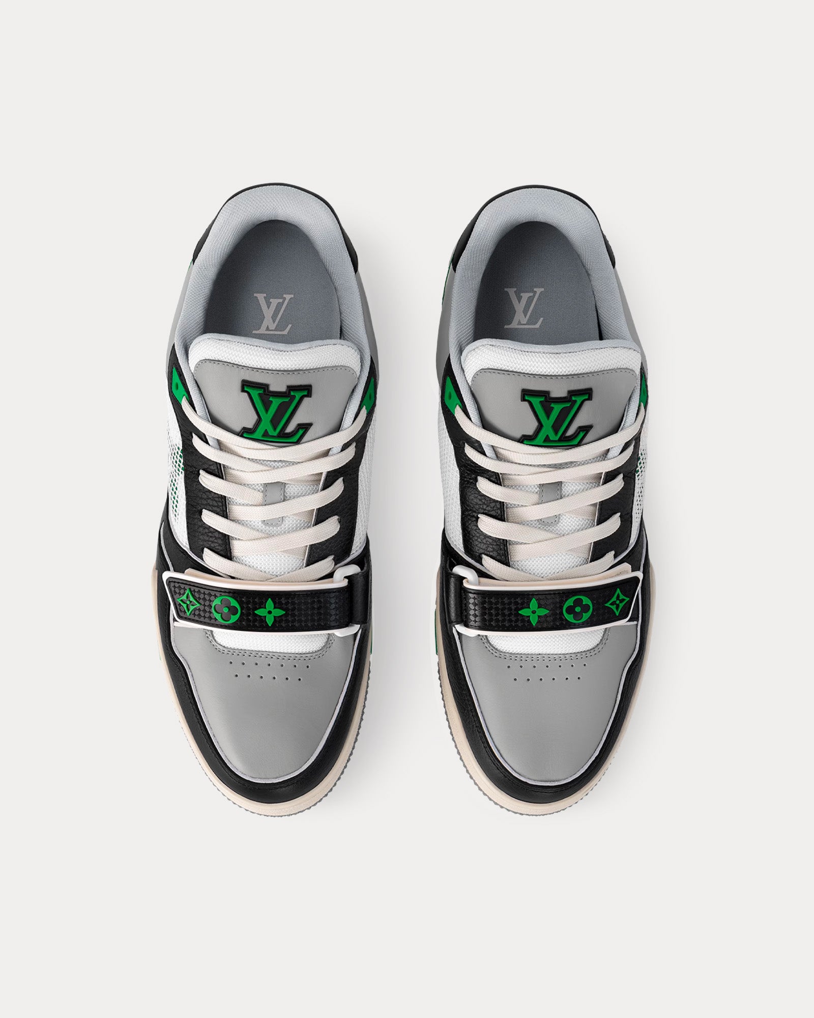 Louis Vuitton LV Trainer Grained Calf leather with Monogram Canvas Black / Green / Grey / White Low Top Sneakers - 2