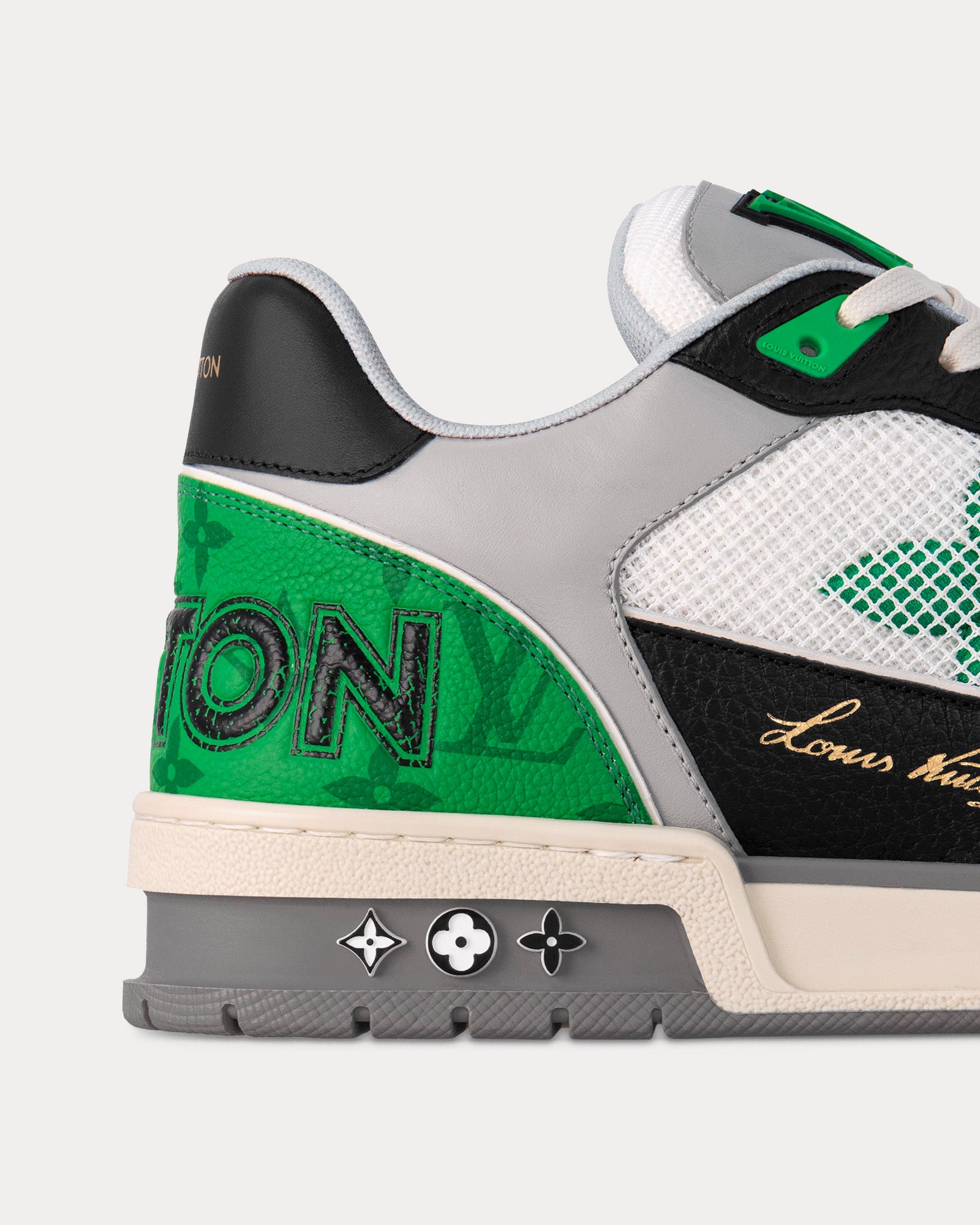 Louis Vuitton LV Trainer Grained Calf leather with Monogram Canvas Black / Green / Grey / White Low Top Sneakers - 4