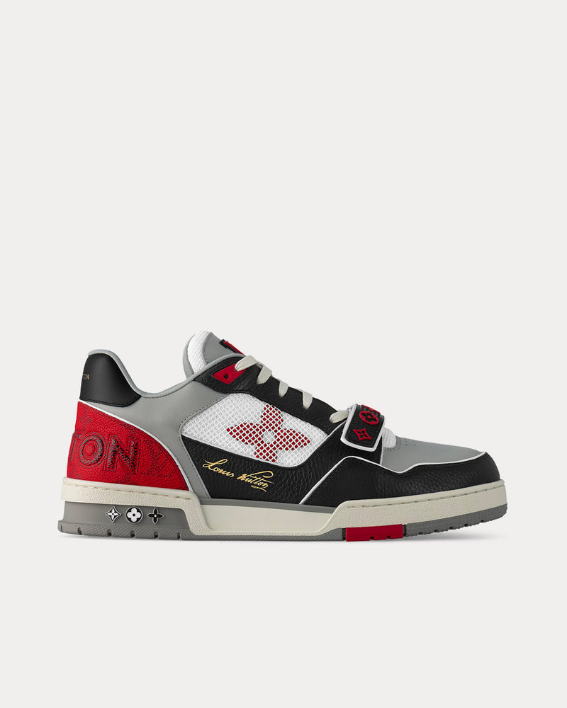 Louis Vuitton LV Trainer Grained Calf leather with Monogram Canvas Black / Red / Grey / White Low Top Sneakers - 1