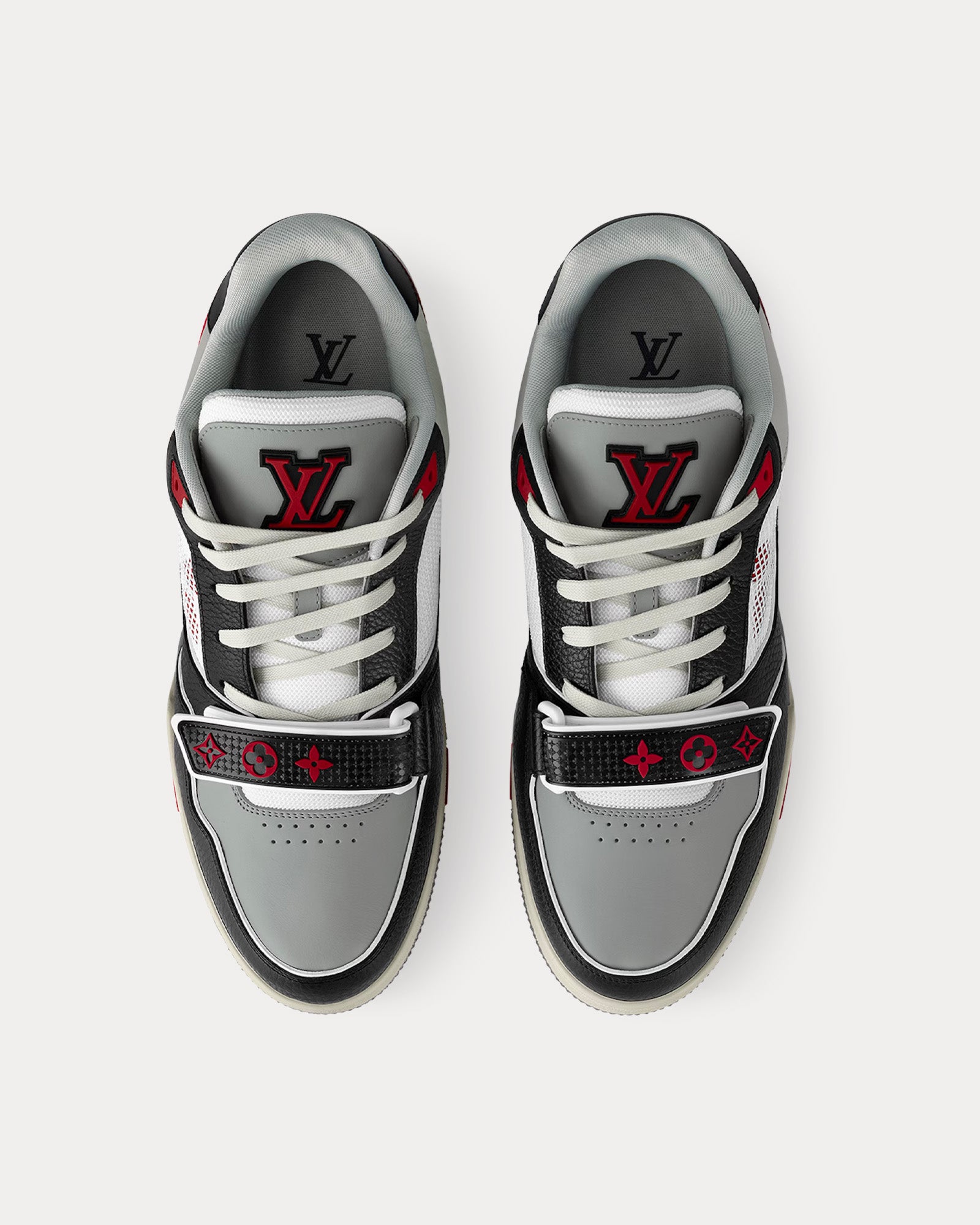 Louis Vuitton LV Trainer Grained Calf leather with Monogram Canvas Black / Red / Grey / White Low Top Sneakers - 2