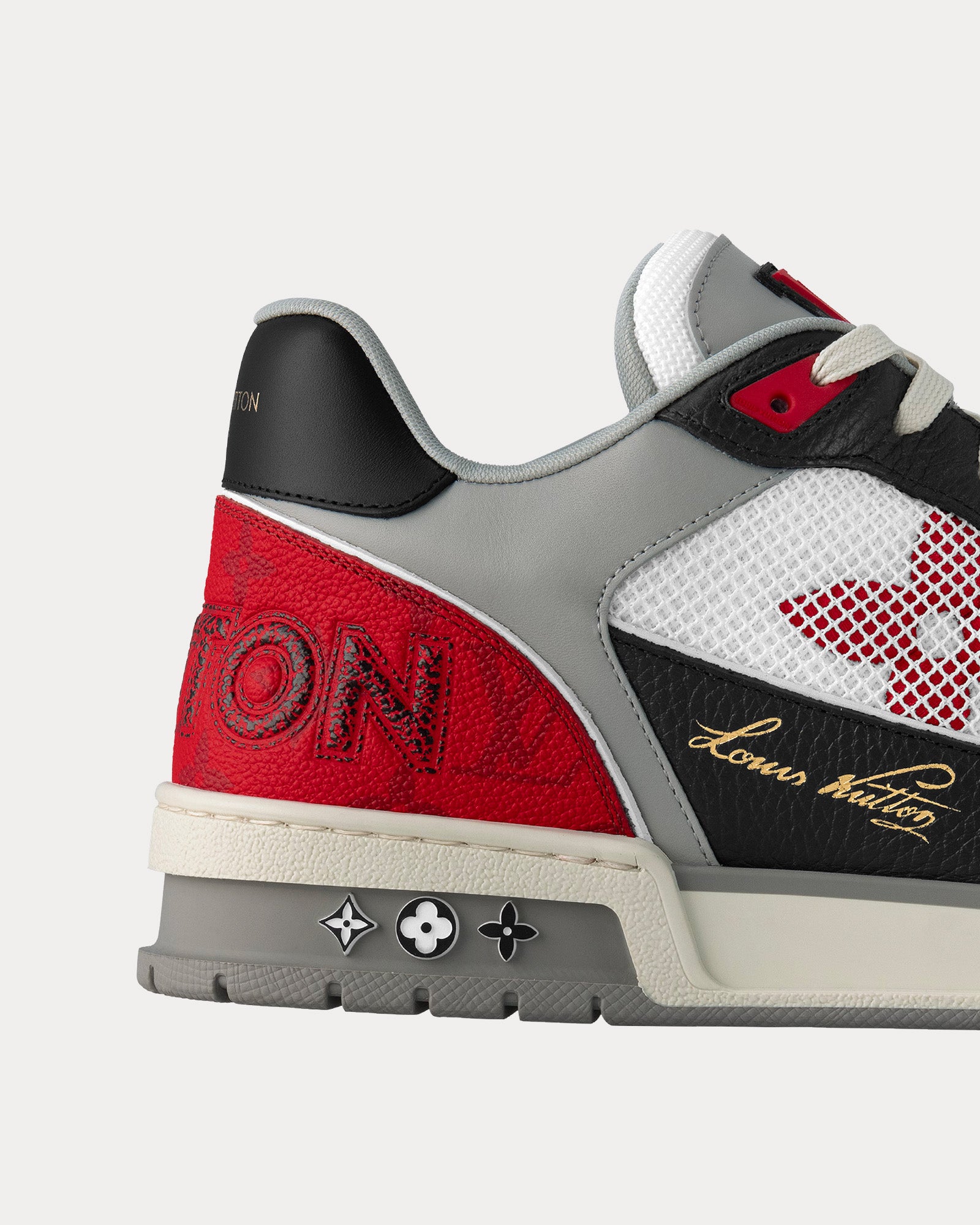 Louis Vuitton LV Trainer Grained Calf leather with Monogram Canvas Black / Red / Grey / White Low Top Sneakers - 4