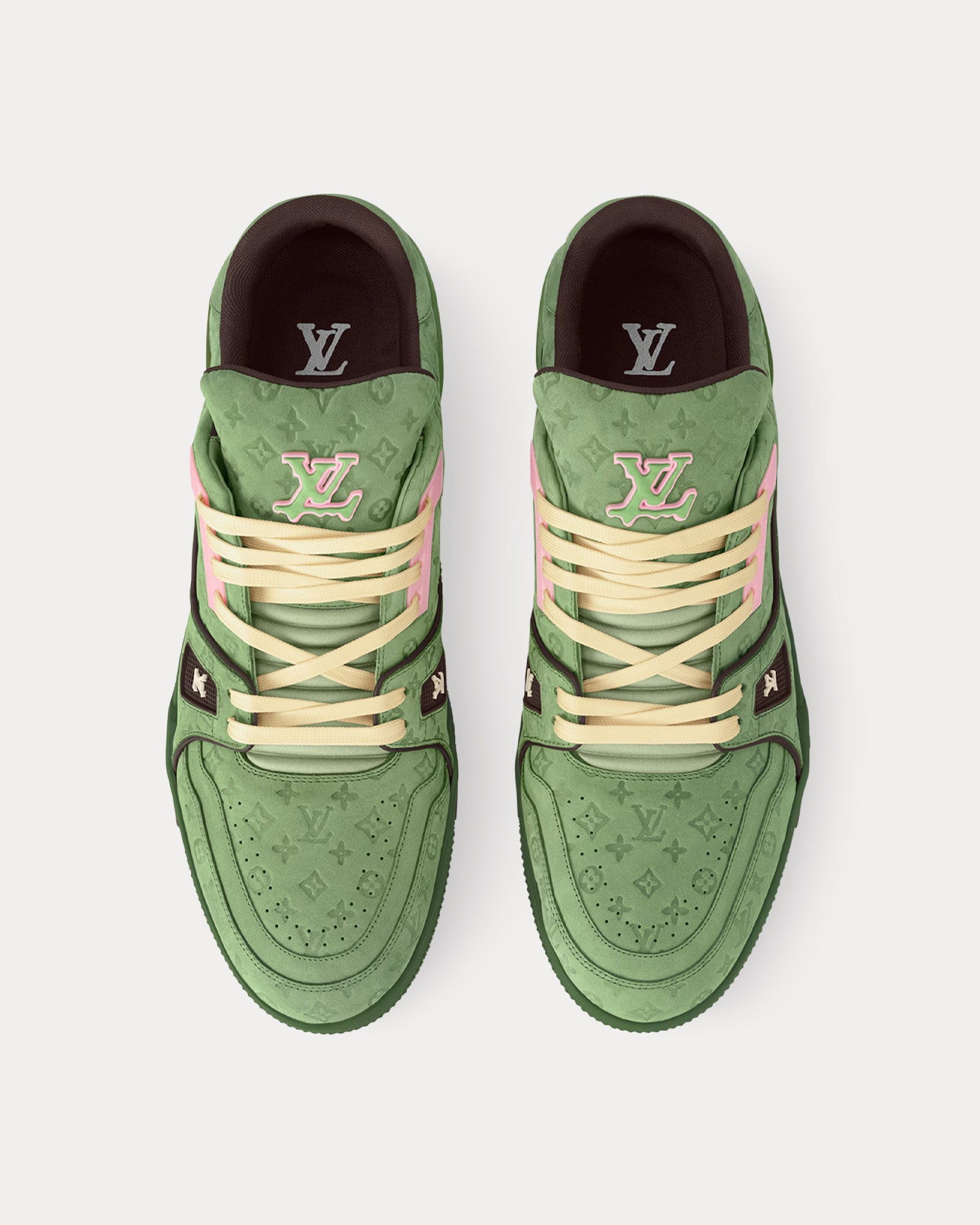 Louis Vuitton LV Trainers Monogram-Embossed Nubuck Calf Leather Green Low Top Sneakers - 2