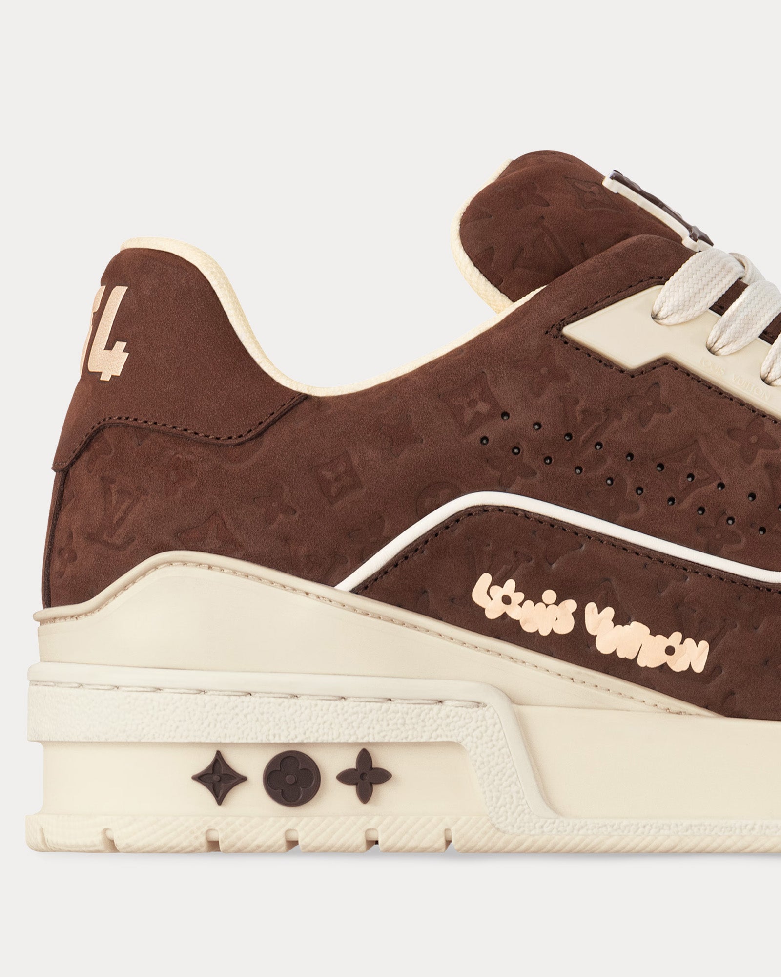 Louis Vuitton LV Trainers Monogram-Embossed Nubuck Calf Leather Mocha Brown Low Top Sneakers - 4