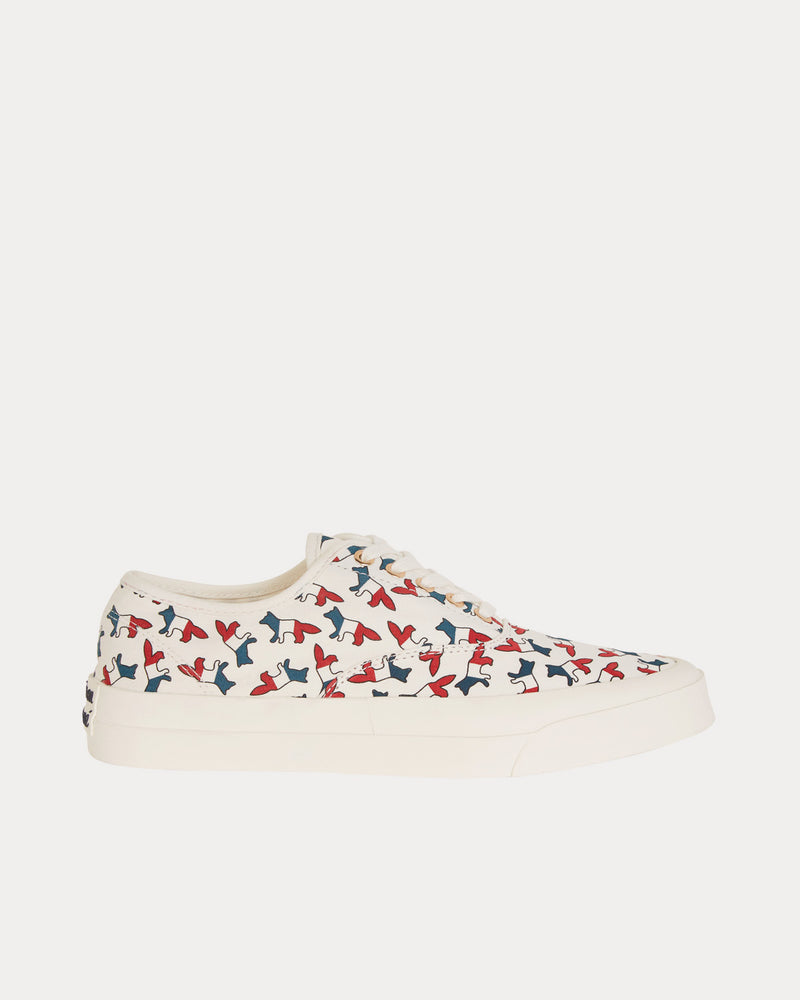 Maison Kitsuné All Over Tri-Color Fox Laced Canvas White Low Top Sneakers - 1