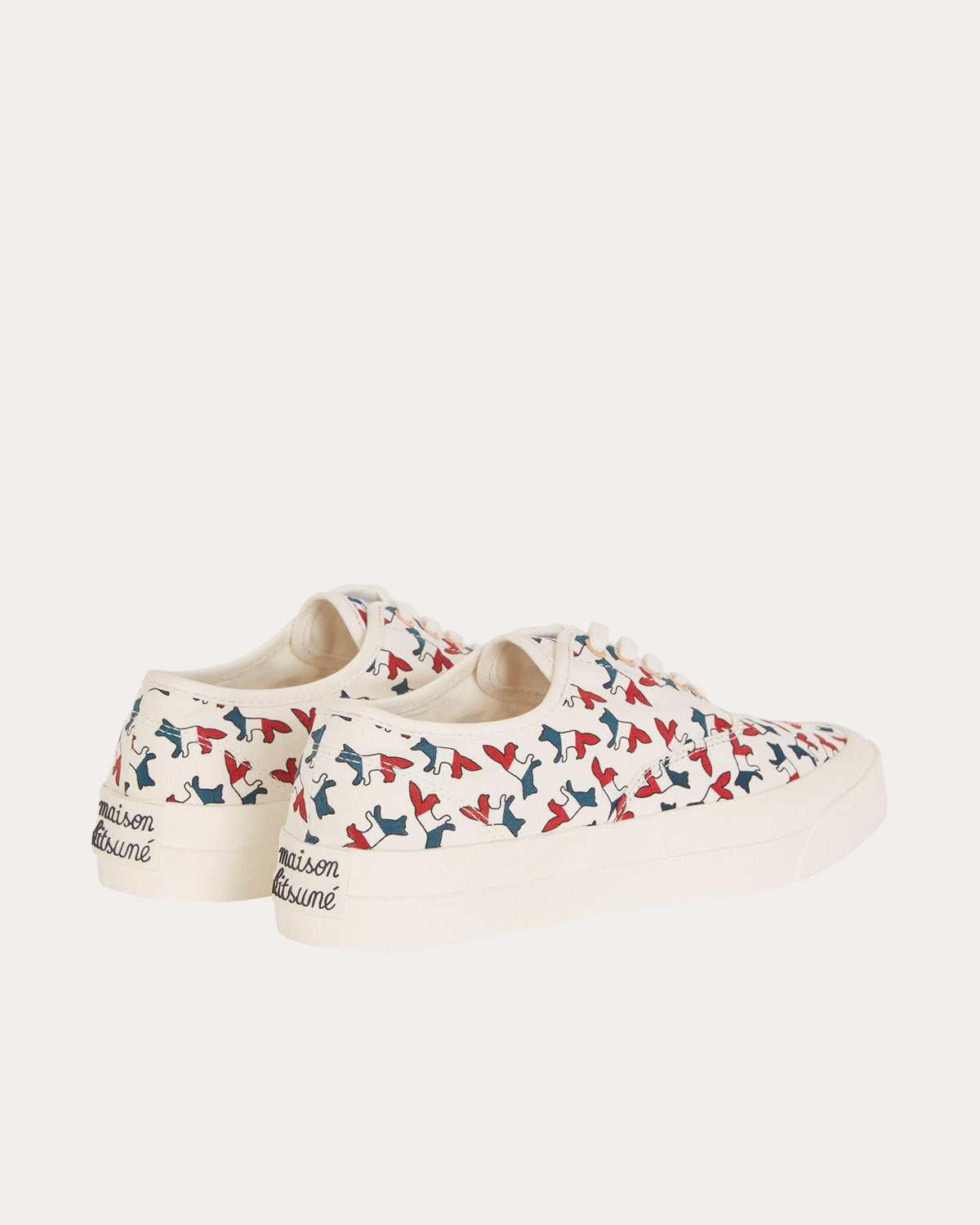 Maison Kitsuné All Over Tri-Color Fox Laced Canvas White Low Top Sneakers - 3