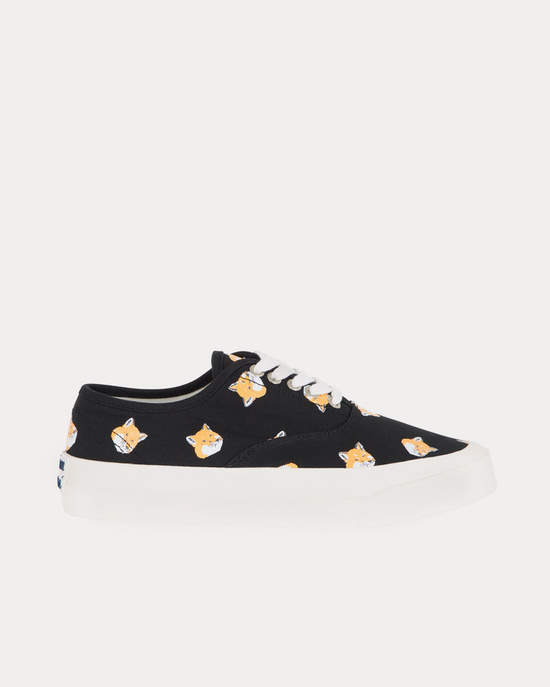 Maison Kitsuné All Over Fox Head Laced Canvas Black Low Top Sneakers - 1