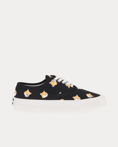 Maison Kitsuné All Over Fox Head Laced Canvas Black Low Top Sneakers