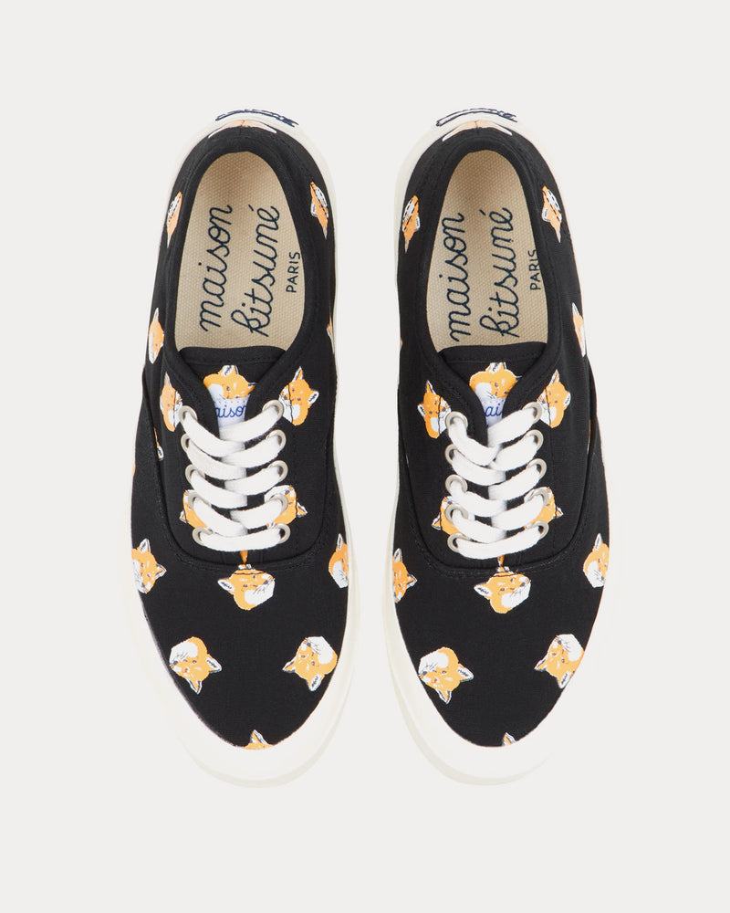 Maison Kitsuné All Over Fox Head Laced Canvas Black Low Top Sneakers - 2