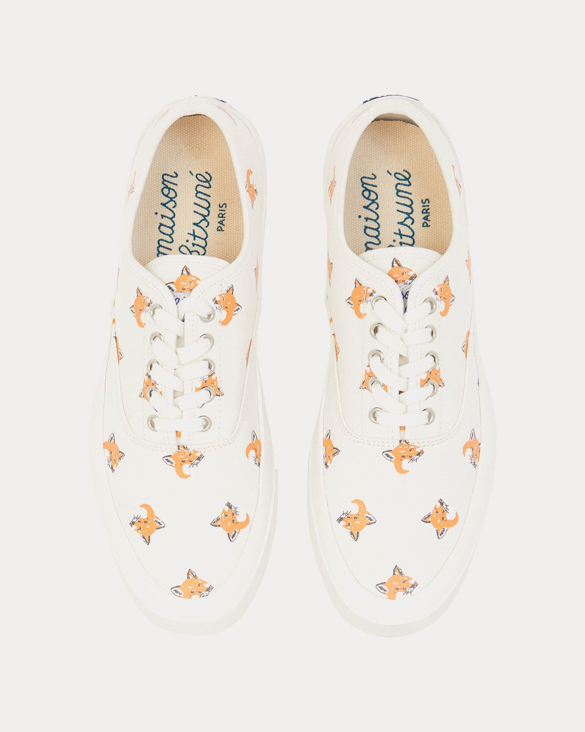 Maison Kitsuné All Over Fox Head Laced Canvas White Low Top Sneakers - 2