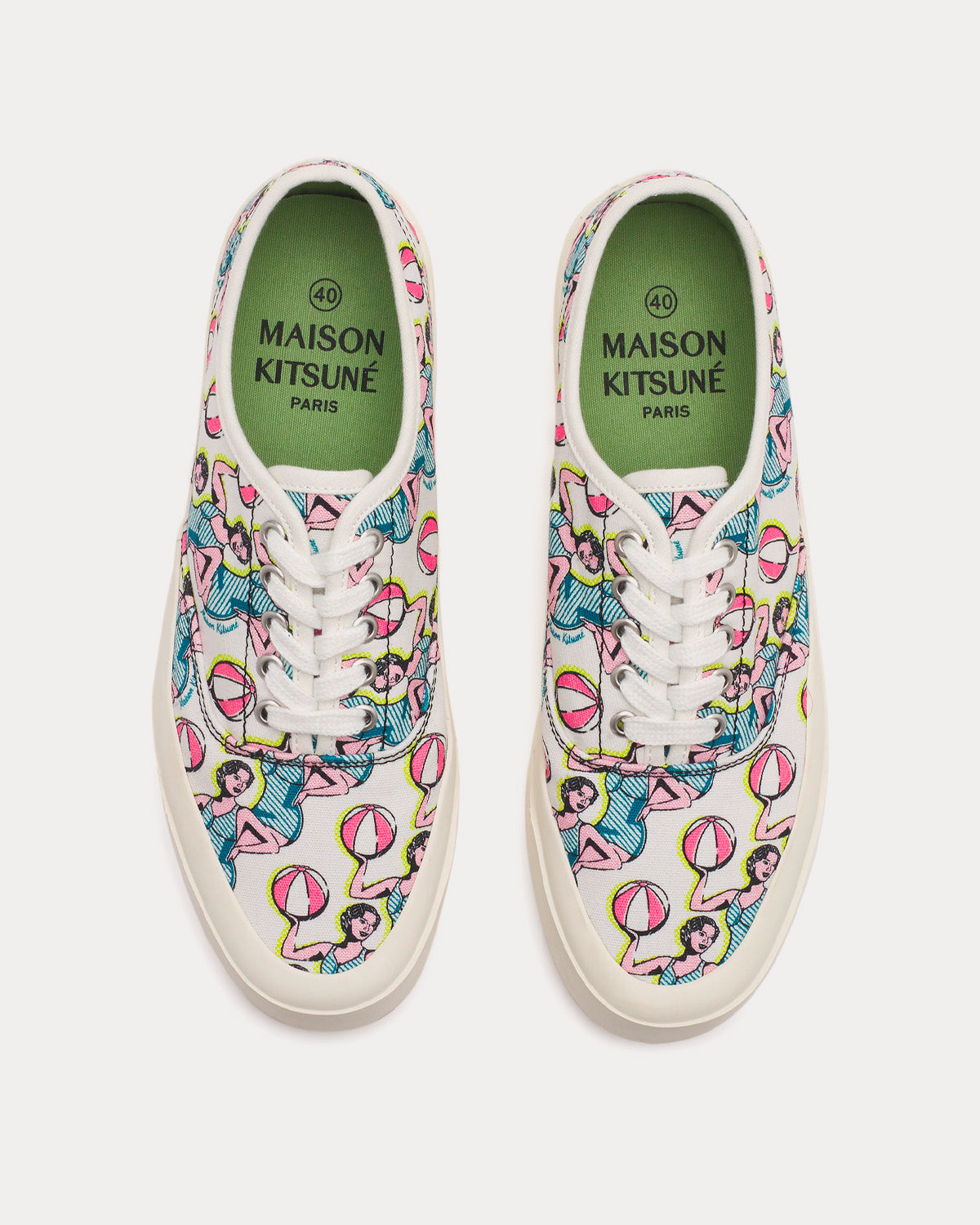 Maison Kitsune Dancing Girls Laced Canvas White Low Top Sneakers Sneak in Peace