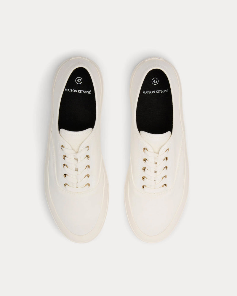 Maison Kitsuné Lace-Up Canvas White Low Top Sneakers - 2