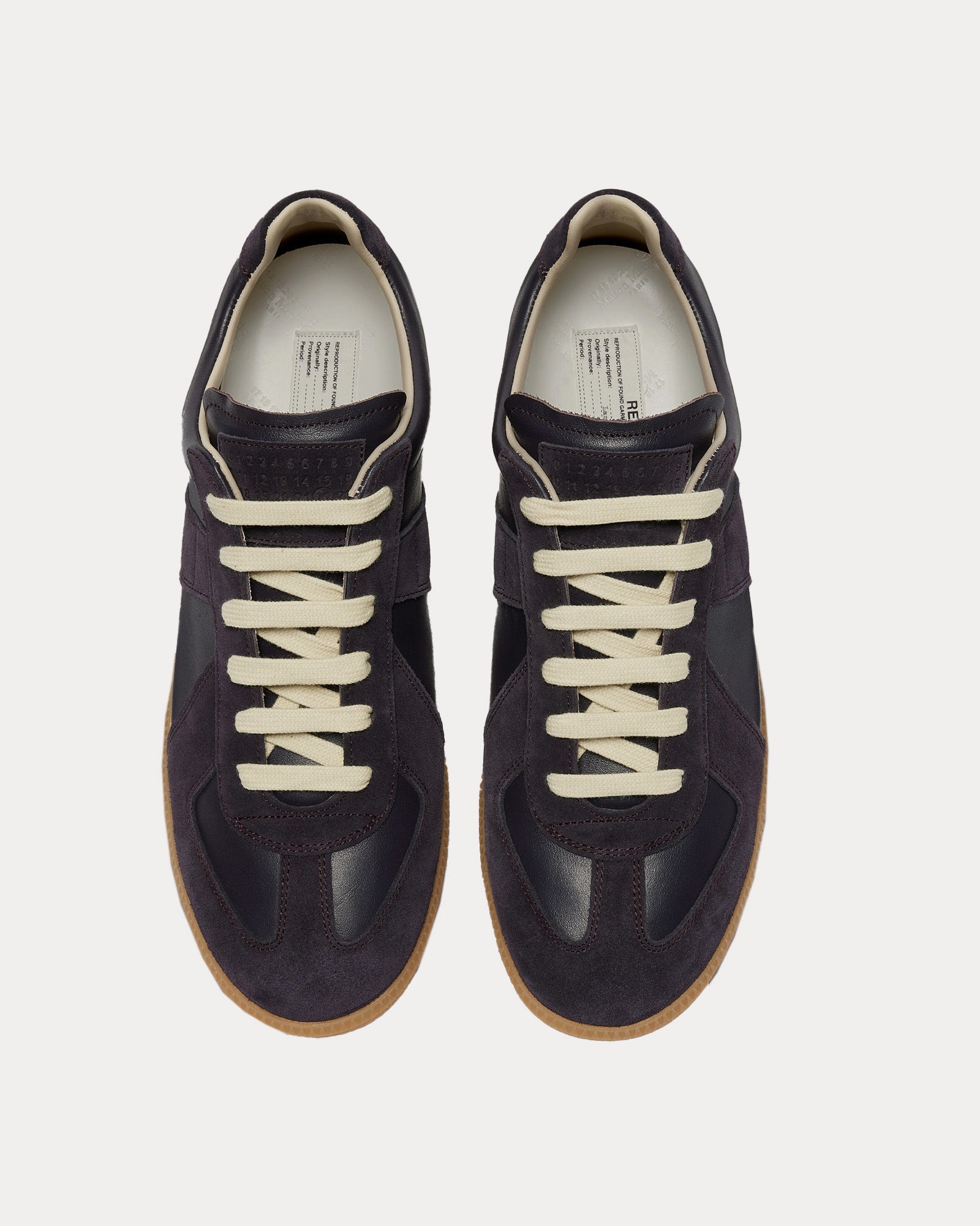 Maison Margiela Replica Leather & Suede Aubergine Low Top Sneakers - 2