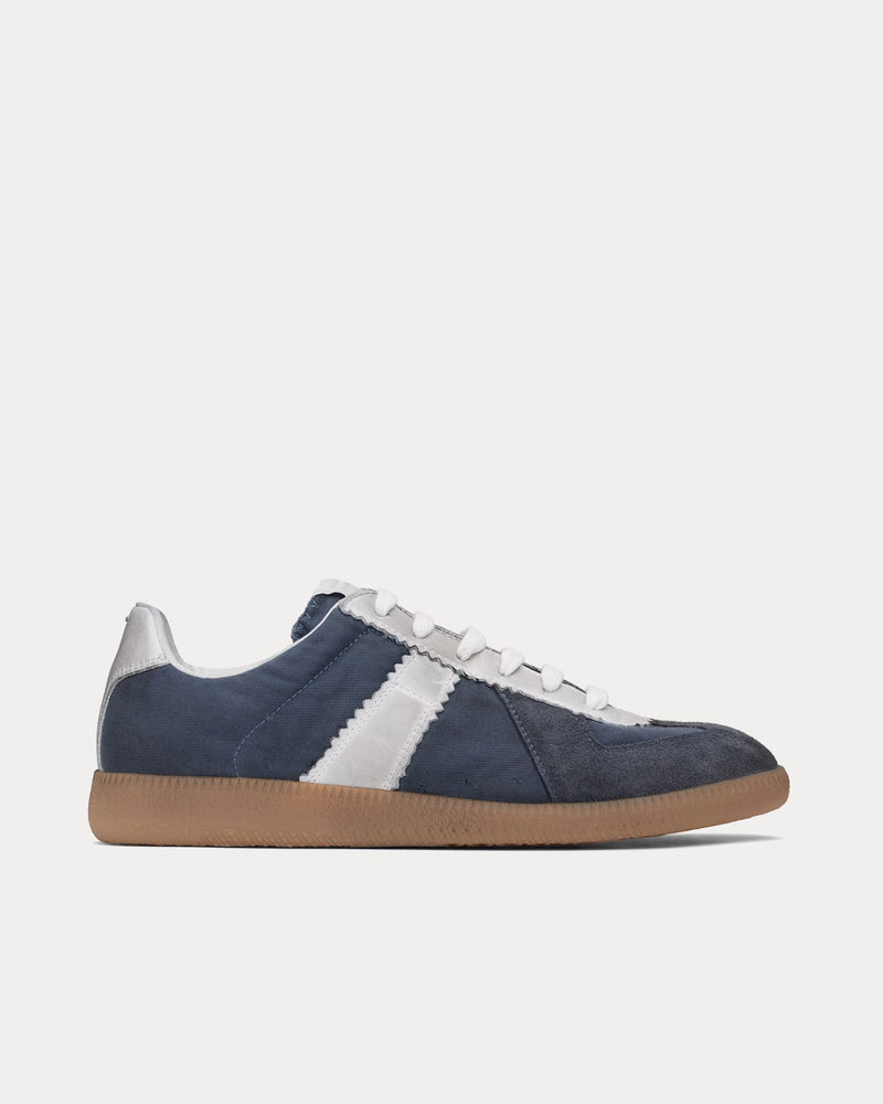 Maison Margiela Replica Cotton Drill & Suede Dark Indigo / White Low Top Sneakers - 1