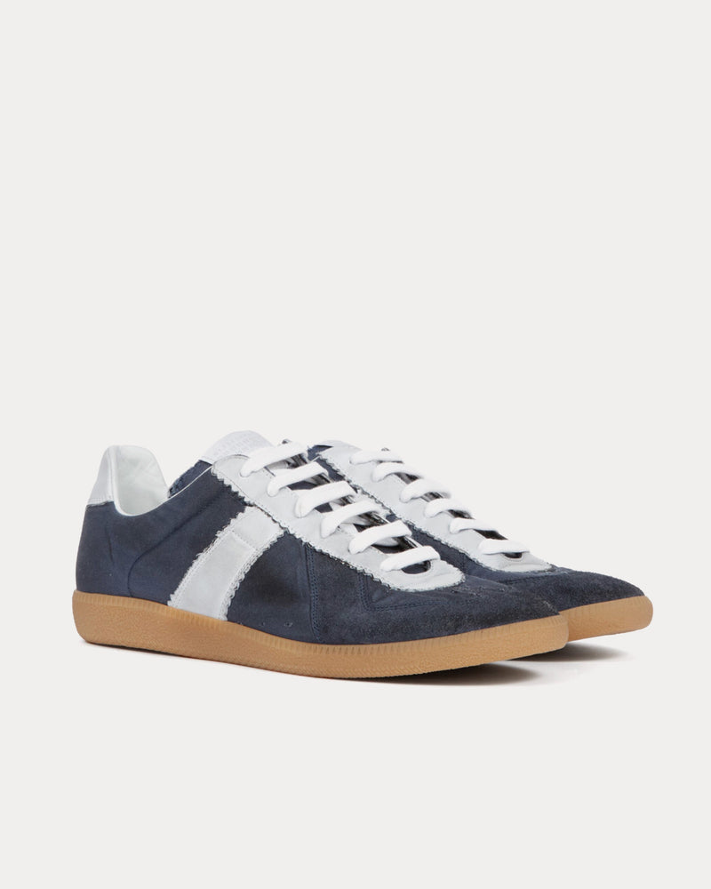 Maison Margiela Replica Cotton Drill & Suede Dark Indigo / White Low Top Sneakers - 3