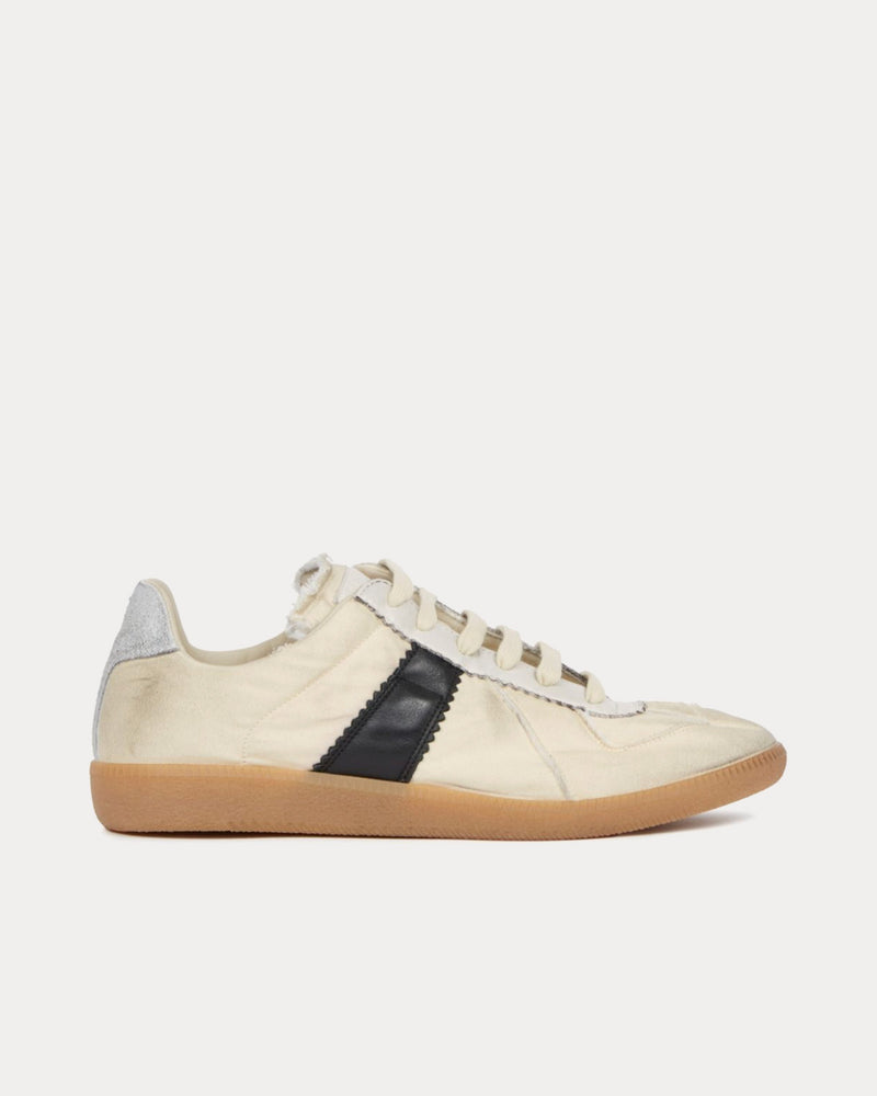 Maison Margiela Replica Cotton Drill & Suede Ecru / Black Low Top Sneakers - 1