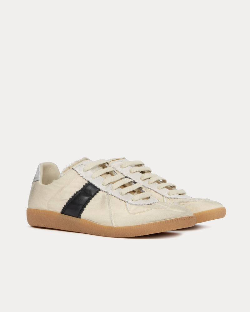 Maison Margiela Replica Cotton Drill & Suede Ecru / Black Low Top Sneakers - 2