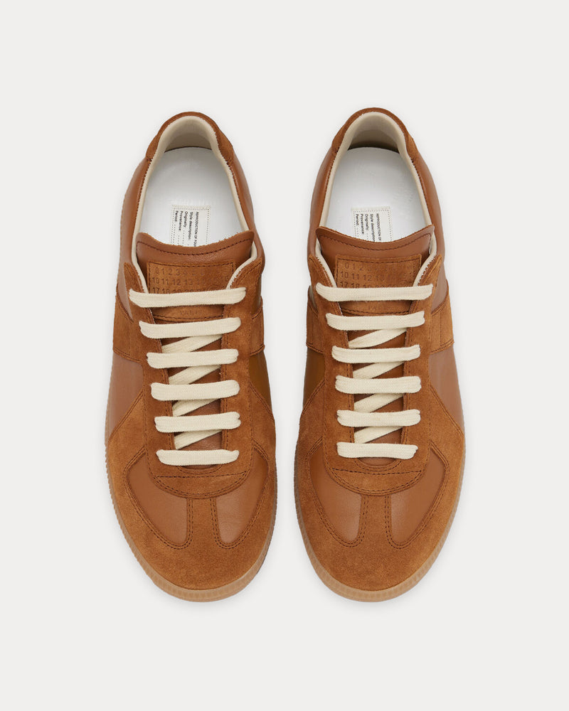 Maison Margiela Replica Leather & Suede Light Brown Low Top Sneakers - 3