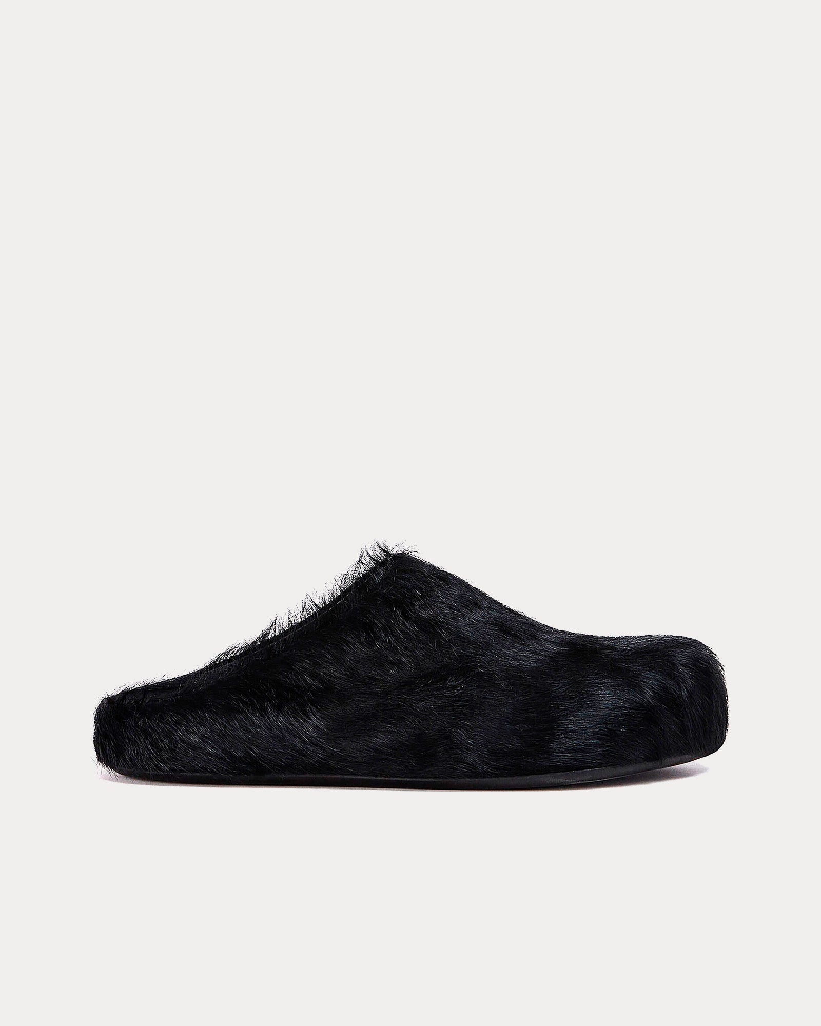 Marni Fussbett Longhair Calfskin Black Sabot Mules - 1