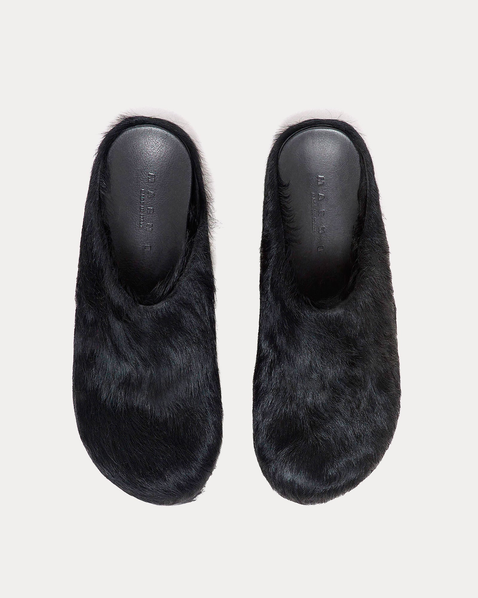 Marni Fussbett Longhair Calfskin Black Sabot Mules - 2